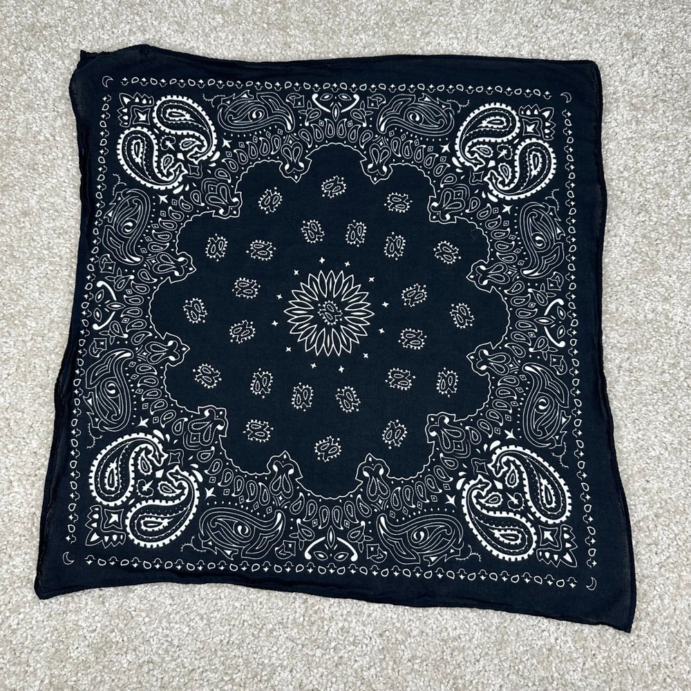 Vintage Style Black Paisley Bandana Cotton Square Scarf Western Biker Headwrap